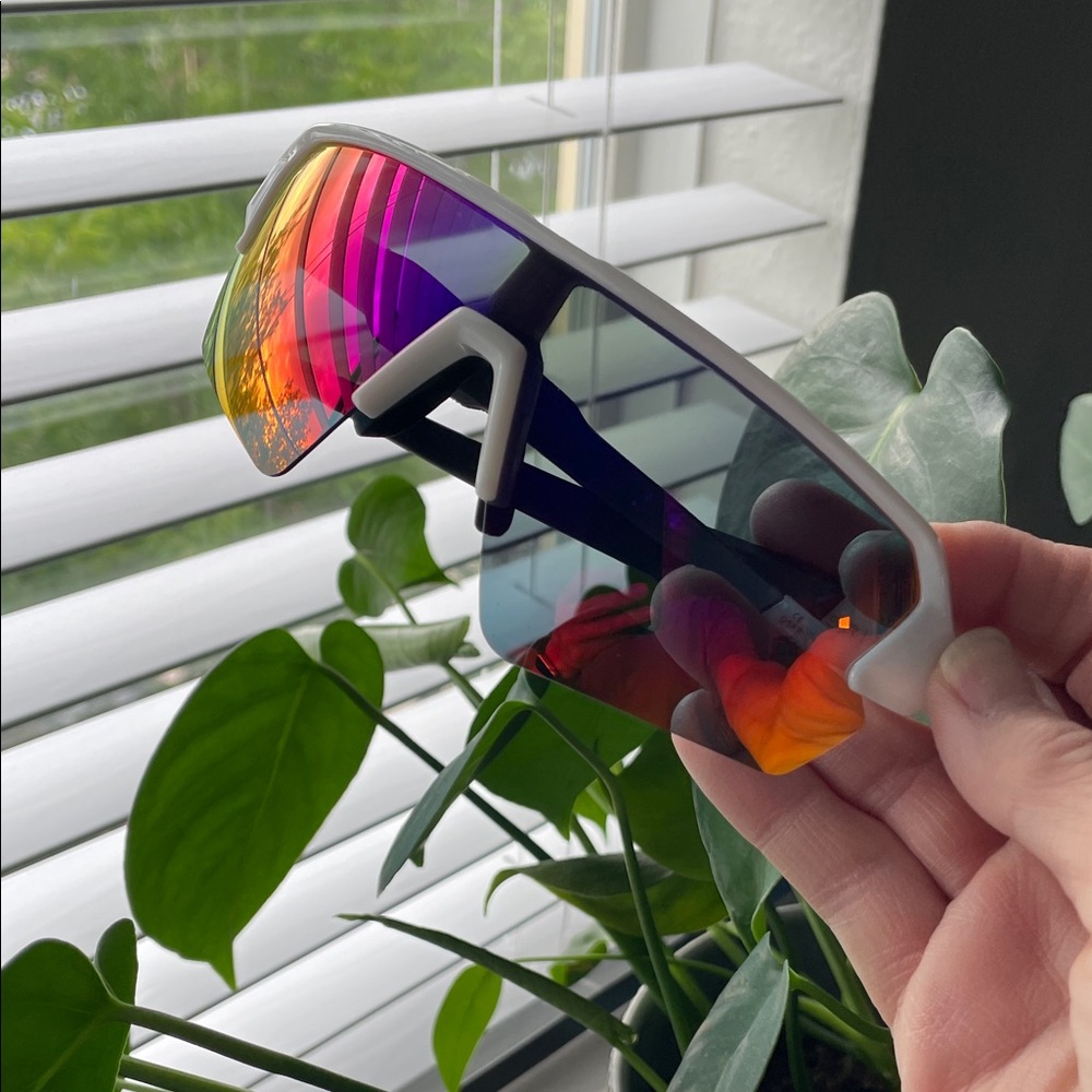 White Frame ShadyRays Polarized Sports Sunglasses Rainbow Mirrored Lens - Picture 8 of 9